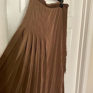 Brown pleated long wrap skirt size 14